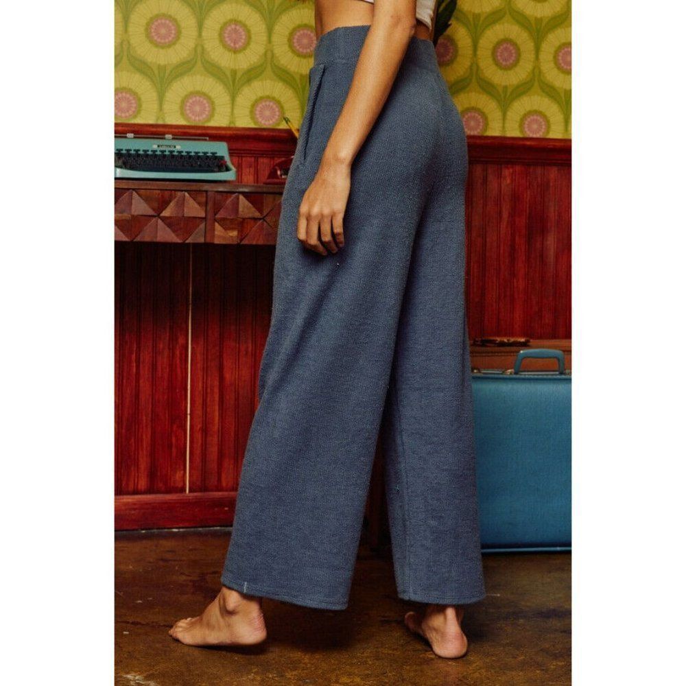 Bucketlist Women's Ribbed Knit Cropped Culotte Style Pant in Charcoal S-L P5205 - Picture 6 of 9